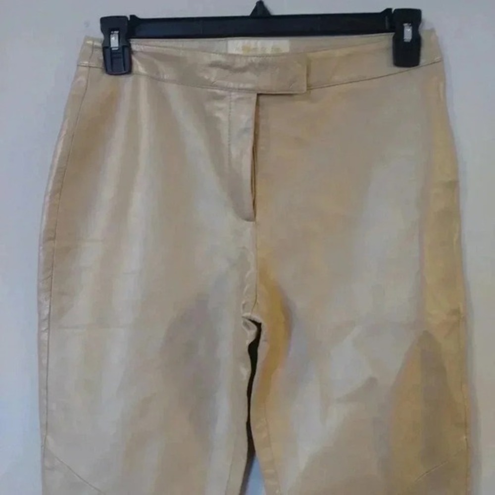Margaret Godfrey Champagne Metallic Leather Straight Leg Pants Size 8 Gold - Picture 3 of 10